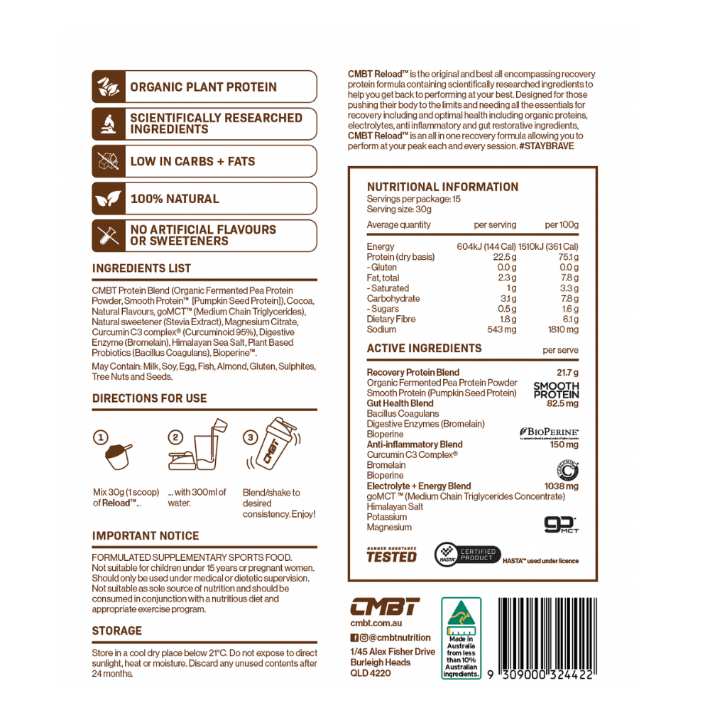 CMBT Reload™ Protein Double Chocolate Ingredients