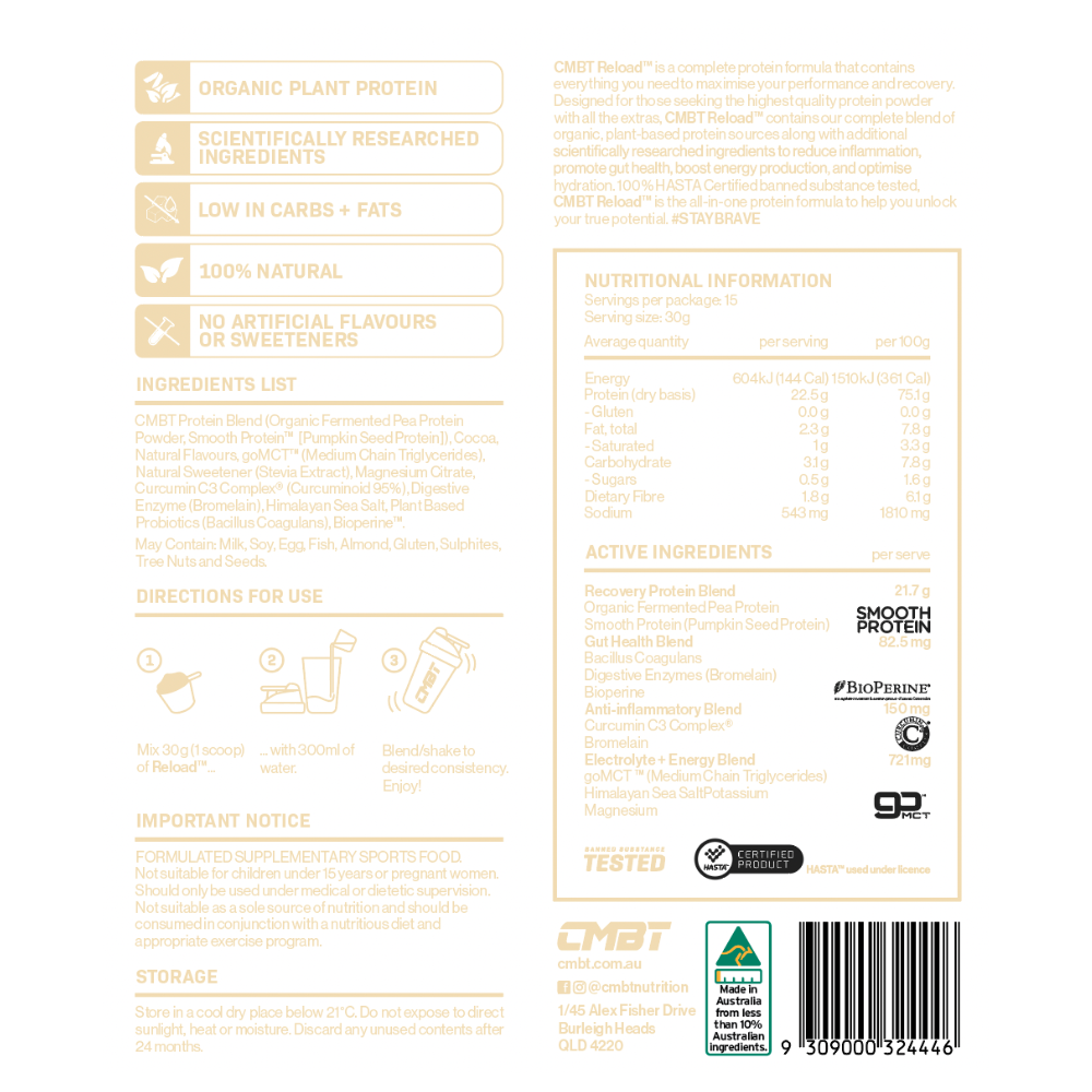 CMBT Reload™ Protein Vanilla Bean Ingredients